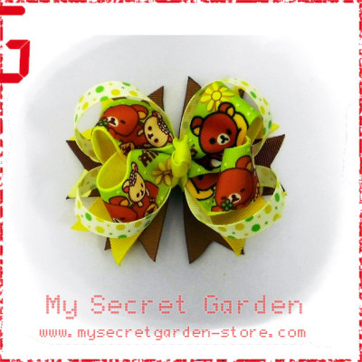 Rilakkuma リラックマ Anime Grosgrain Ribbon Girls 4" Boutique Bow Hair Bows Style A or B ( Hair Clip or Hair Band) 